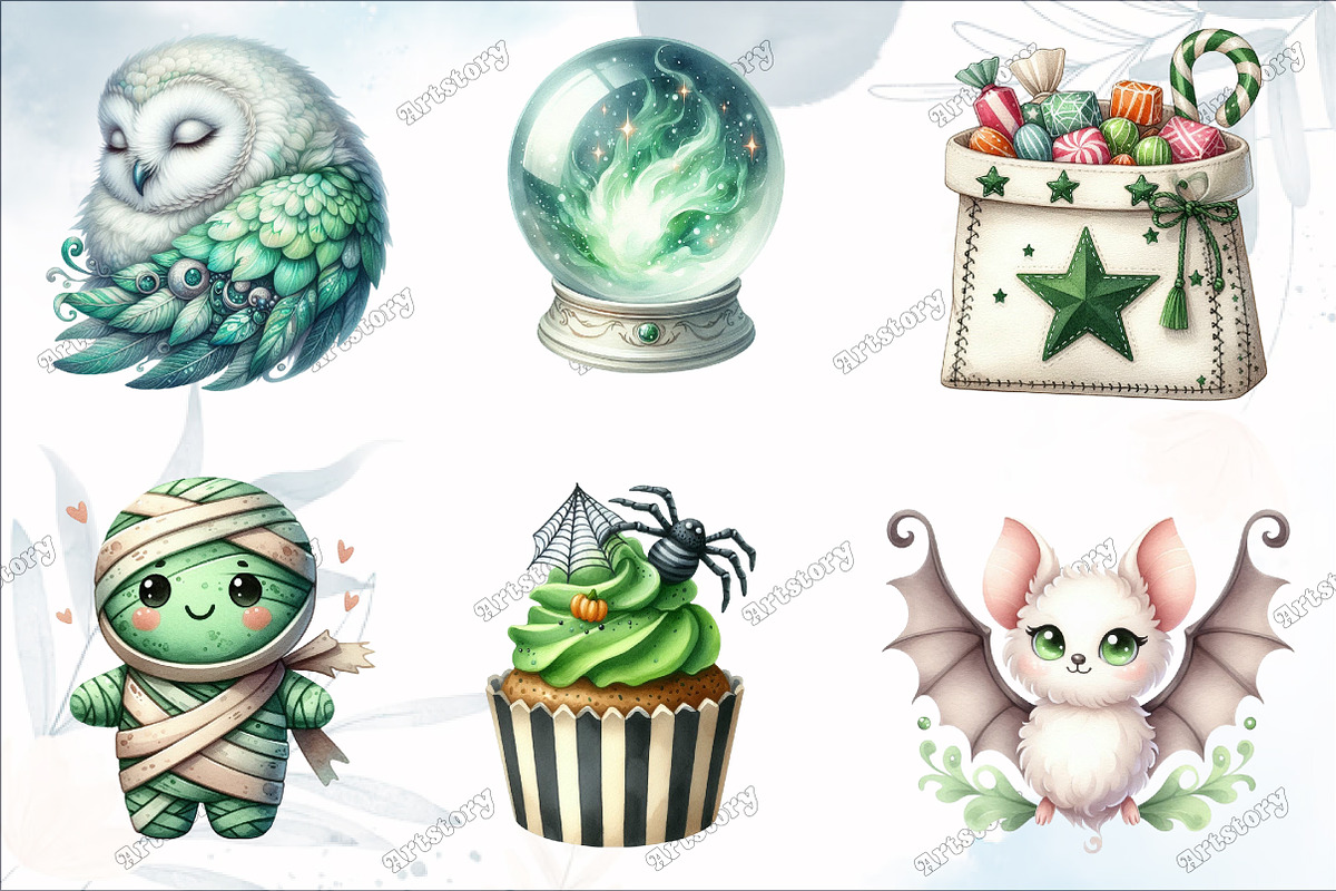 Green & White Halloween Clipart, a Graphic by designcity5 (Photo 3 of 5)