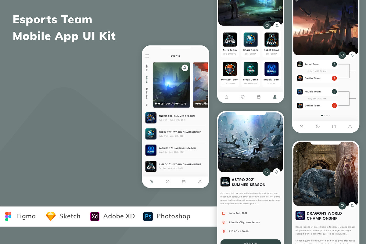 Esports Team Mobile App UI Kit, an UI Kit Template by Betush