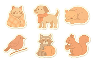 Autumn animals set featuring cat, do, an Illustration by Dvoevnore photos