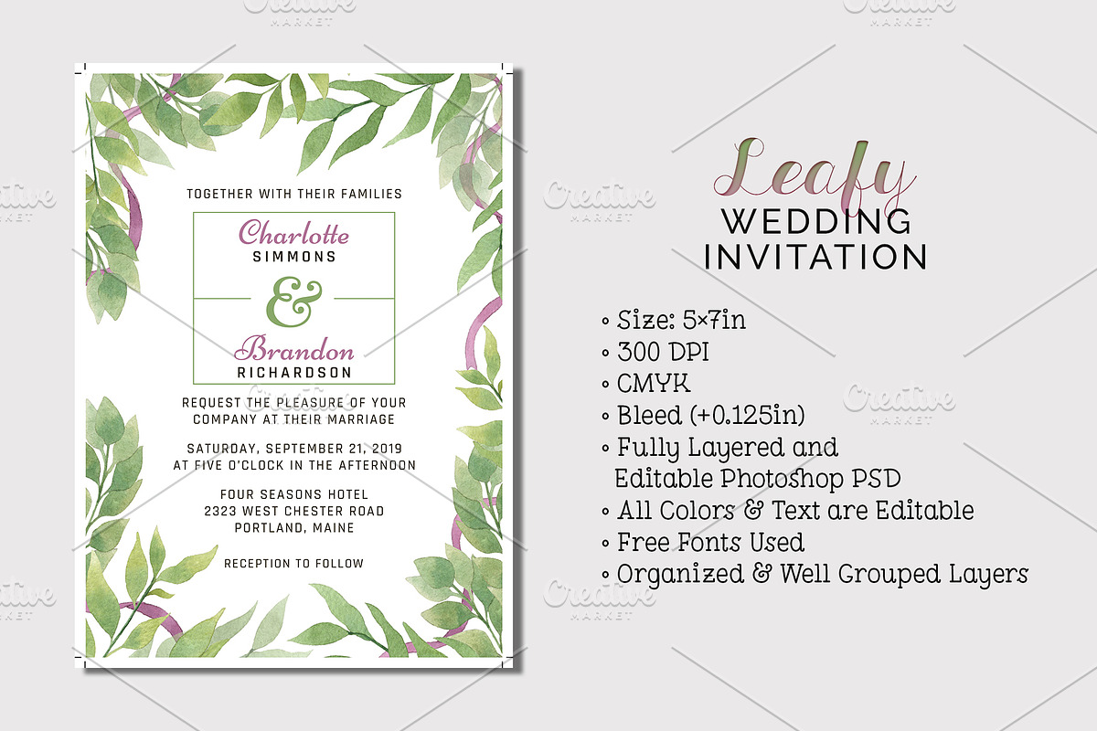 Greenery Wedding Invitation Template, an Invitation Template by Cyrah's Collection (Photo 1 of 4)