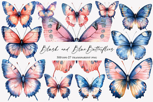 Blush and Blue  Butterflies clipart, an Illustration by Designworld