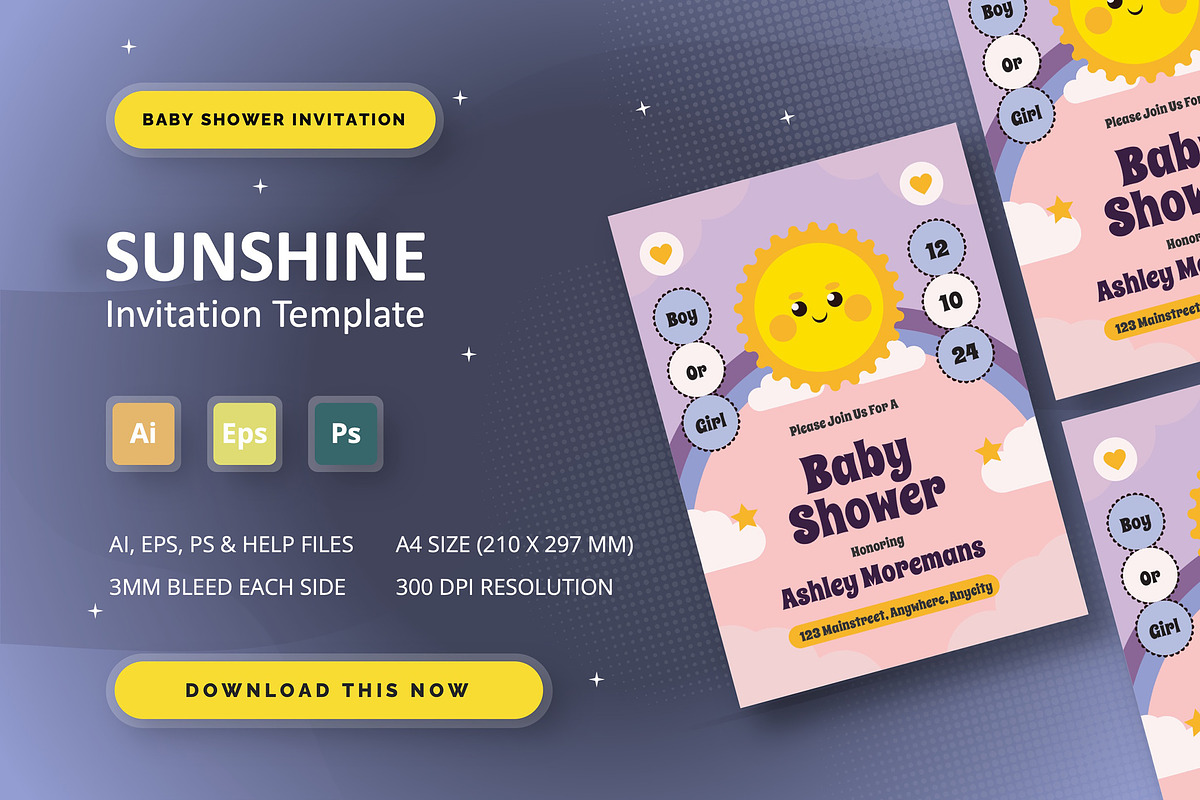 SunShine - Baby Shower Invitation, an Invitation Template by StreaksideStd