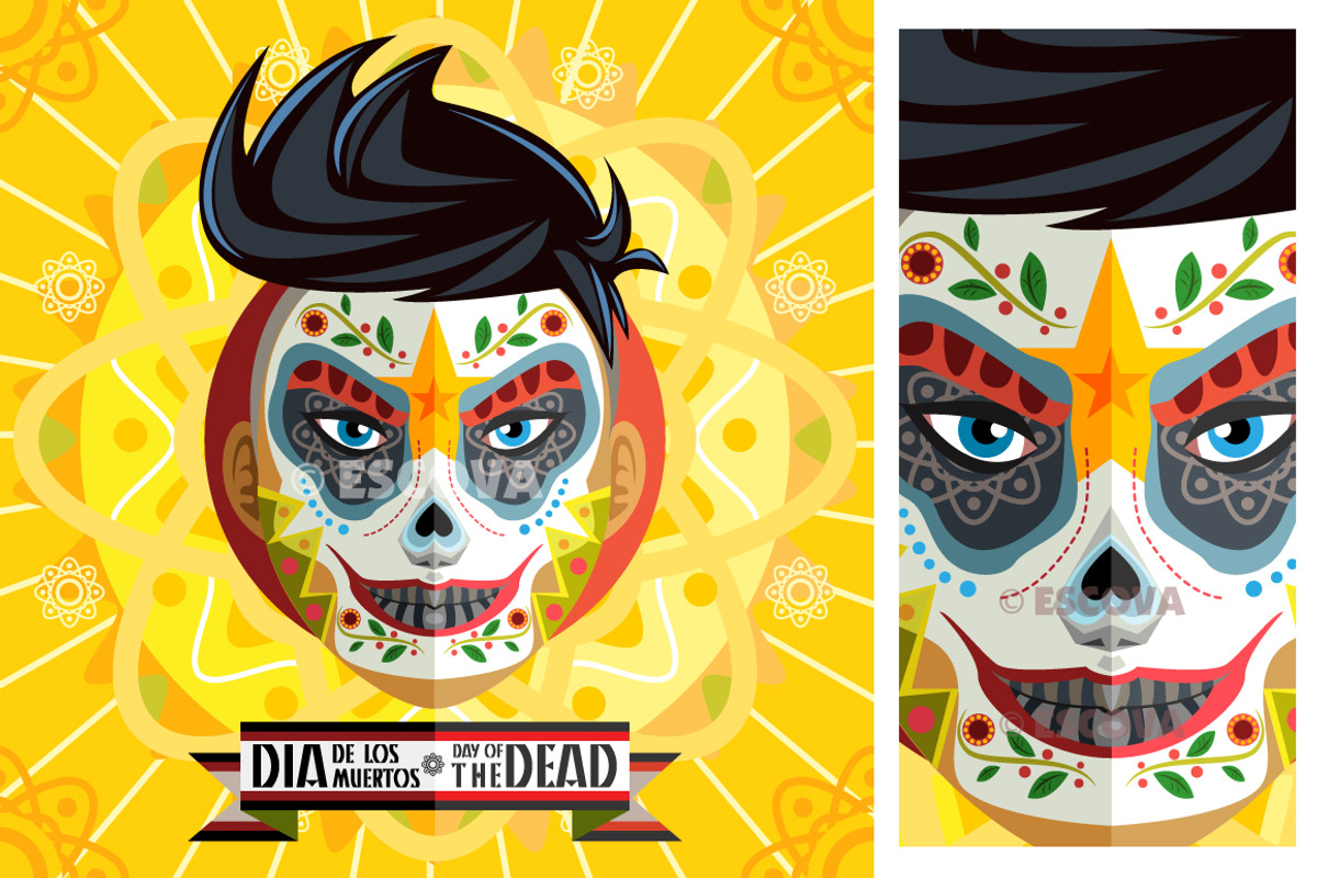 Dia De Los Muertos Face Painting, an Illustration by vectorbender village
