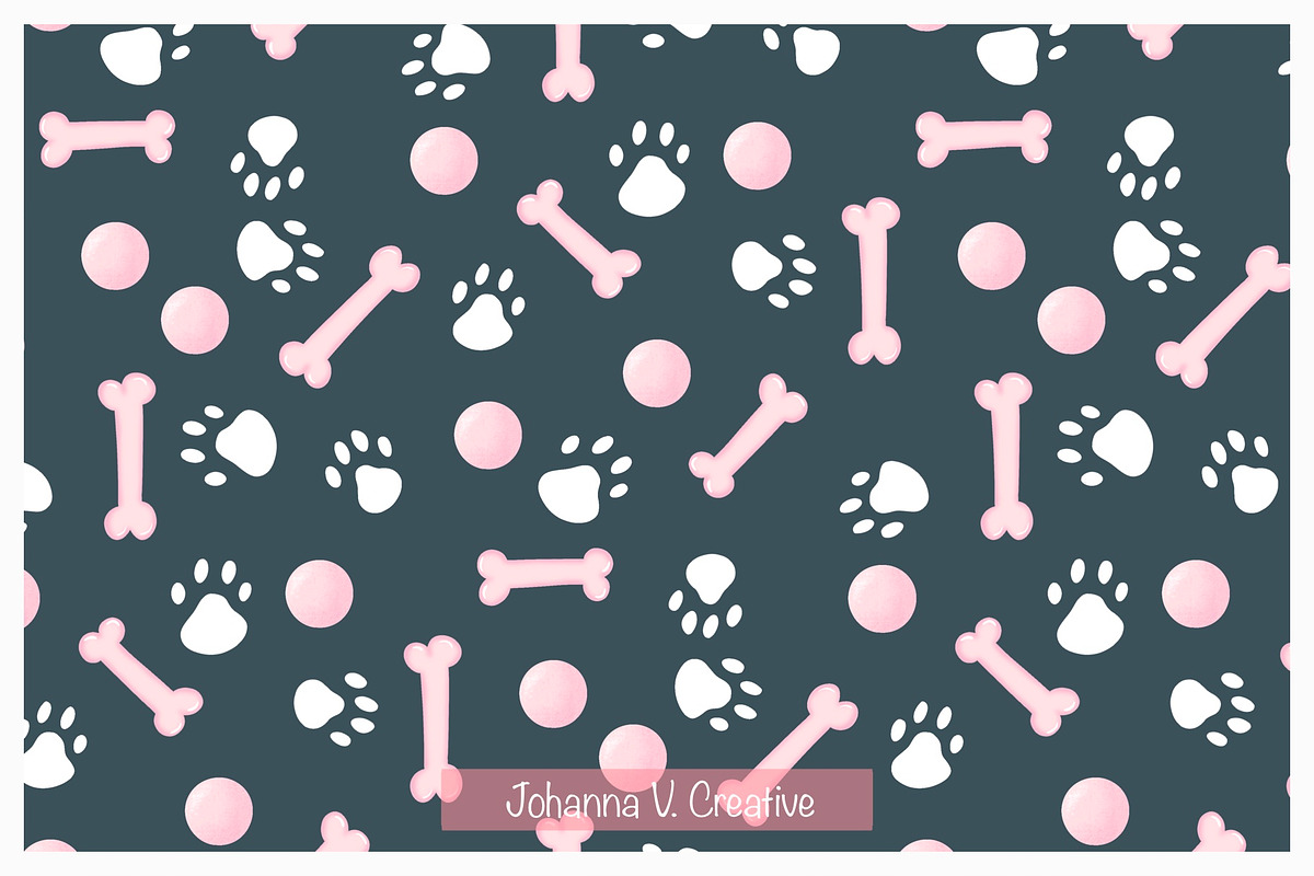 Cute Dog and Paw Print Patterns, an Illustration by Johanna V. Creative (Photo 3 of 4)