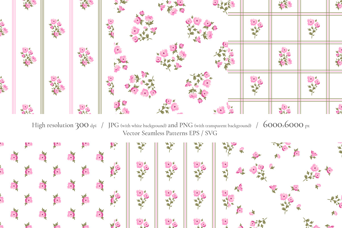 Pink Peony Vector Seamless Patterns, a Pattern Graphic by Nadia Semyroz (Photo 2 of 10)