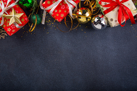 Christmas and New Year gift boxes background, a Holiday Photo by Rimma