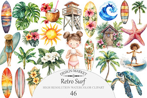 Retro Surf Clipart Set, an Illustration by Design Market