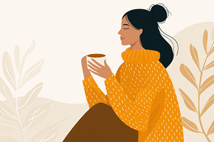 Woman in cozy yellow sweater enjoys, a Person Photo by MistyDay