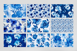 Cyanotype Watercolor Floral Patterns