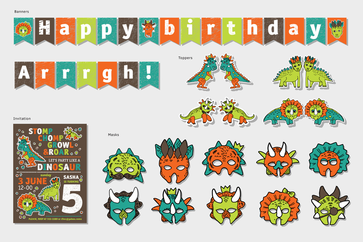 Dinosaurs Birtday decor set, a Card Template by Crowhouse (Photo 2 of 6)