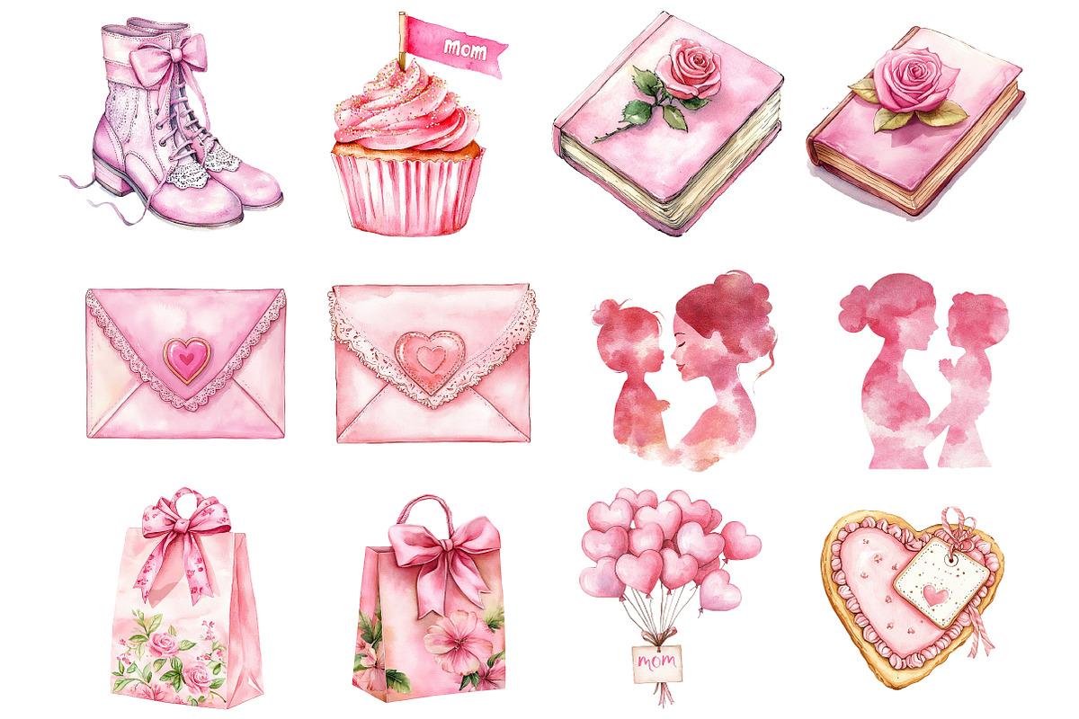 Pink Coquette Mother's Day Clipart, an Illustration by Watercolor design (Photo 3 of 10)
