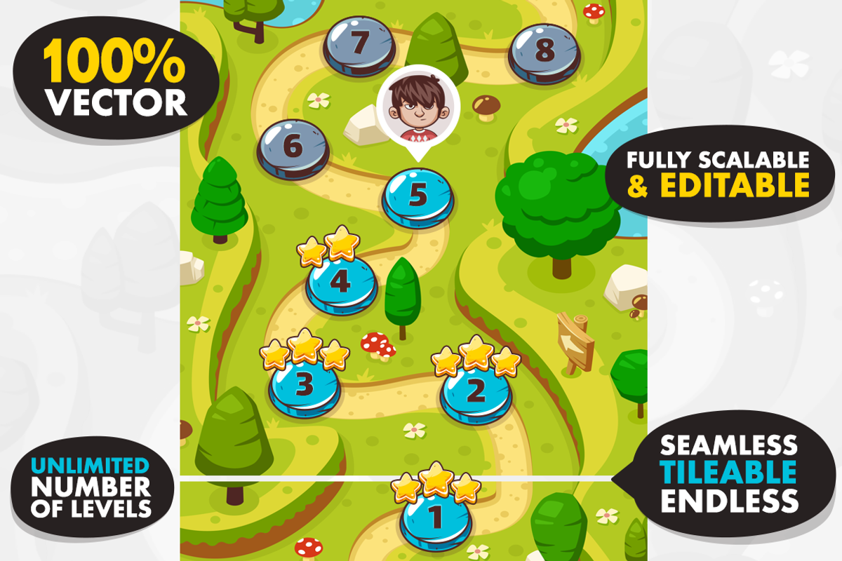 Game Level Map with 4 Worlds, an Illustration by wowu (Photo 2 of 6)