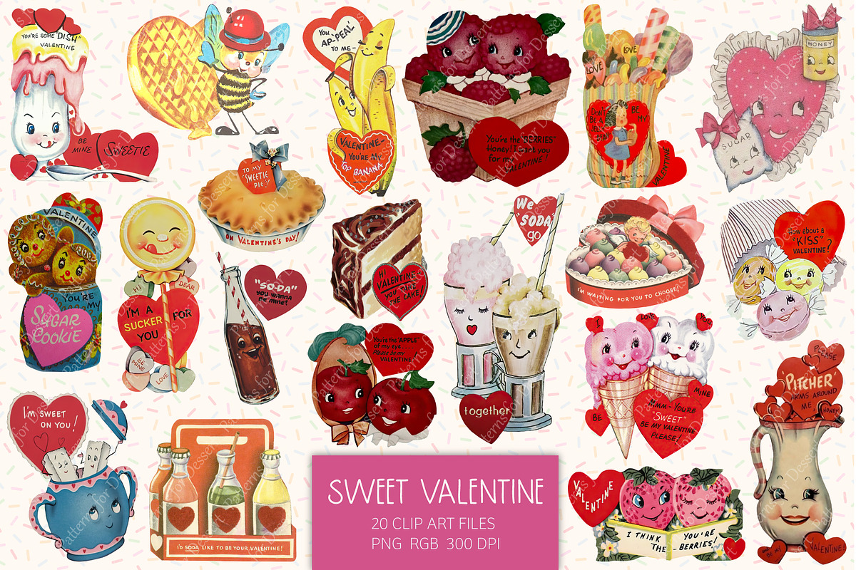 Retro Valentine's Day Clip Art, a Seasonal Illustration by Patterns for Dessert (Photo 1 of 6)