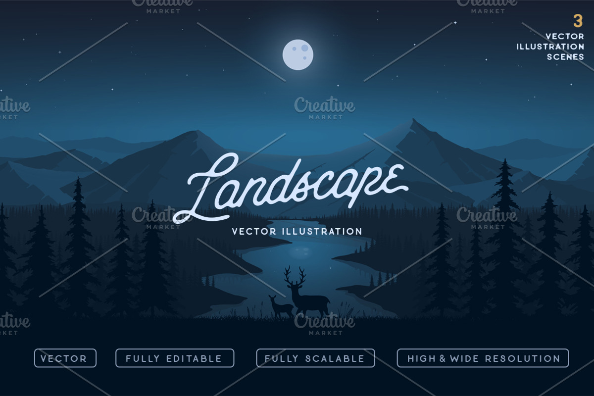 Deers and the Landscape Vector, an Animal Illustration by Wandery Supply (Photo 1 of 4)