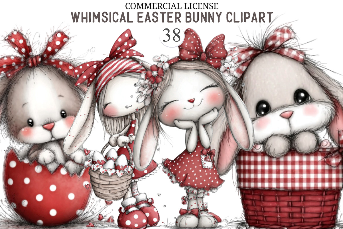 Whimsical Easter Bunny Clipart, an Illustration by designcity5 (Photo 1 of 5)