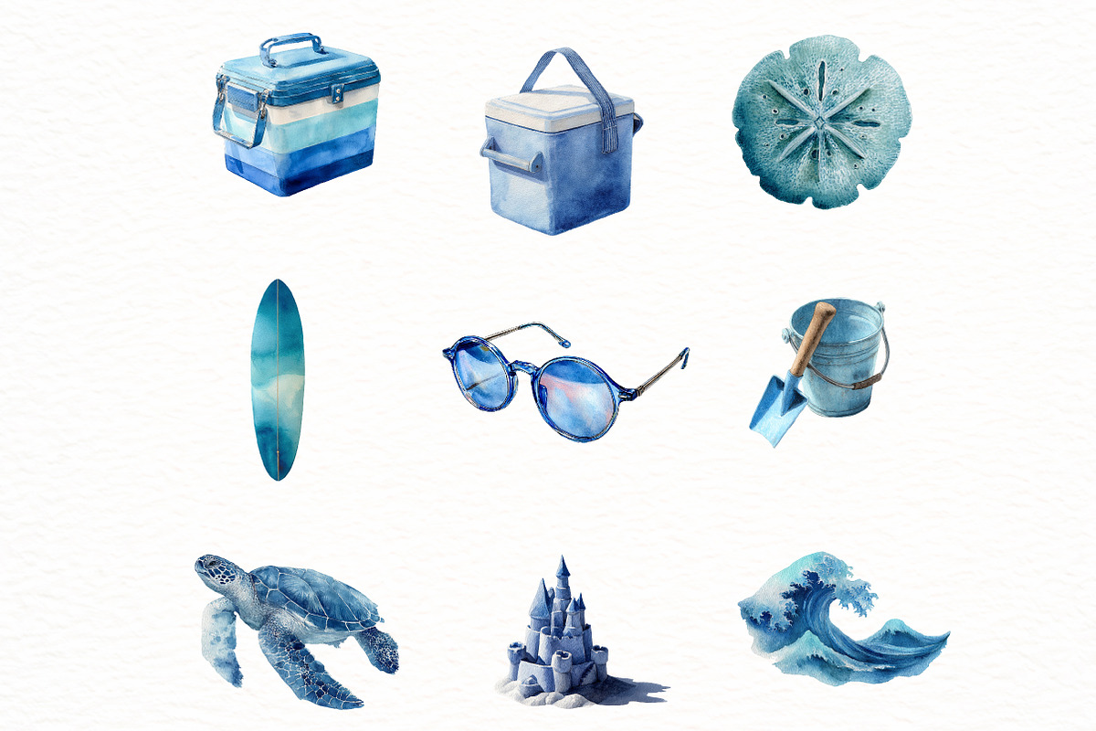 watercolor Summer beach clipart, an Illustration by Designworld (Photo 4 of 7)