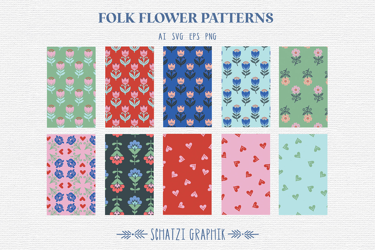 Folk Flower Illustration Set, a Decorative Illustration by Schatzi Graphik (Photo 8 of 8)