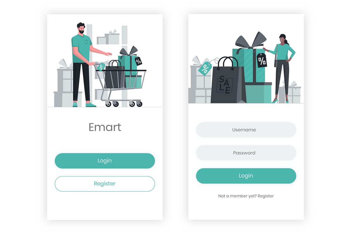 Emart -Grocery Shopping Adobe XD App, an UI Kit Template by themelove (Photo 2 of 10)