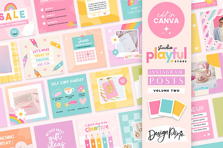 Rainbow Instagram Post Templates, a Social Media Template by Design Pixie