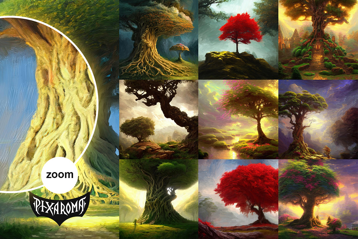 100 Fantasy Trees - Oil Painting Art, an Illustration by pixaroma (Photo 11 of 18)