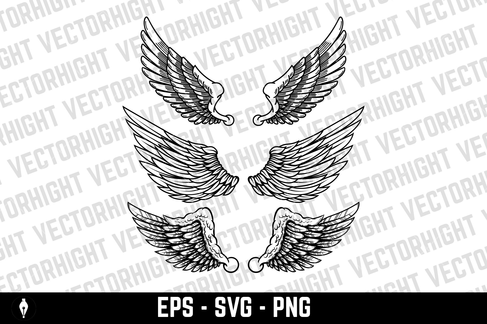 Set of illustrations of wings svg, an Animal Illustration by Vectorhight