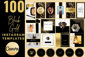 100 Black Gold Instagram Templates,