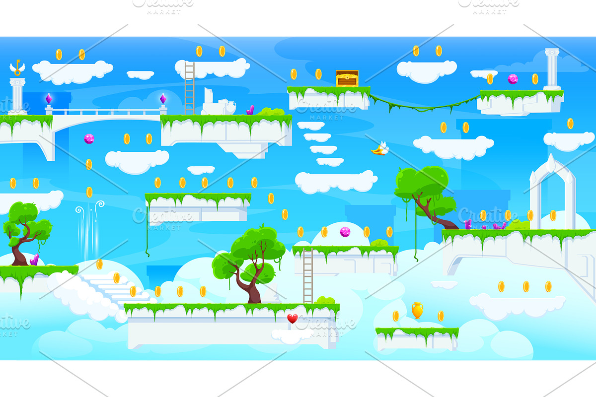 Arcade game map with ice platforms, a Technology Illustration by Vector ...