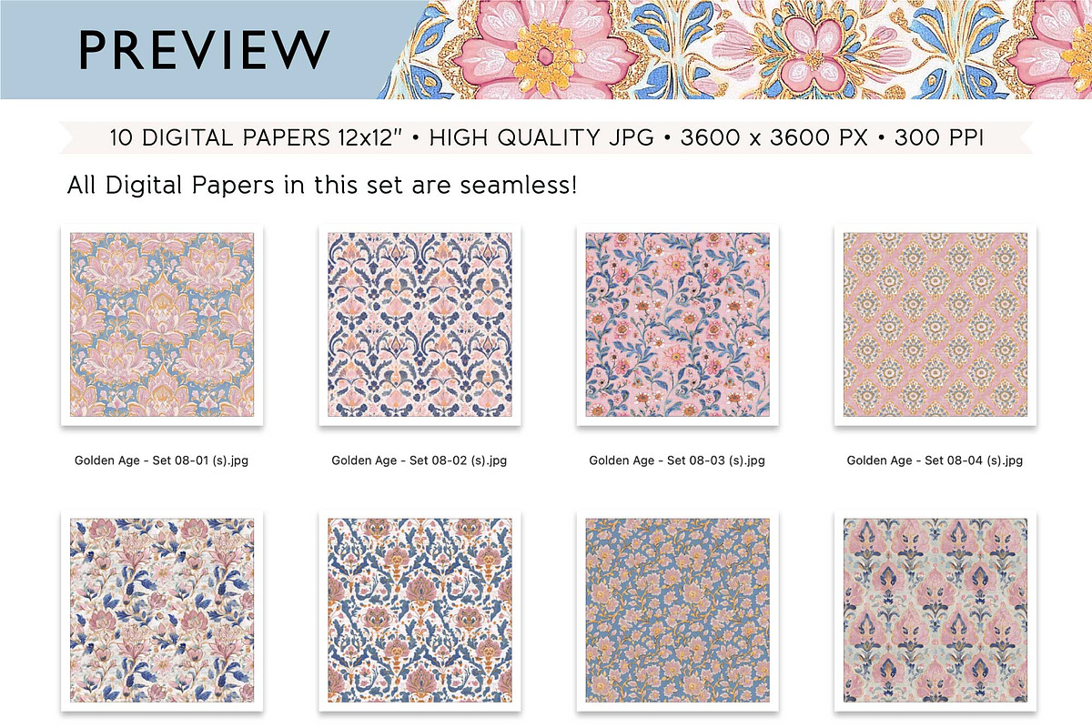 Pink & Blue Block Print Patterns, a Pattern Graphic by Maishop (Photo 4 of 4)