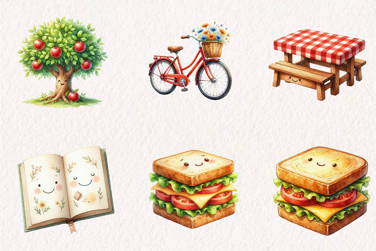 Picnic Clipart - Watercolor, a Seasonal Illustration by CreationArt (Photo 2 of 7)