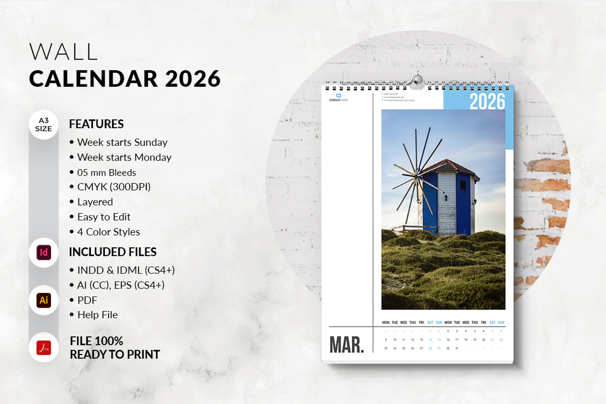 A3 Size Wall Calendar 2026 preview 2
