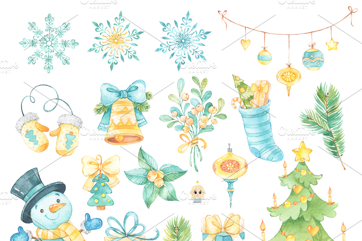 Christmas Watercolor Clipart, a Decorative Illustration by Natalya_Mona_Art (Photo 3 of 8)