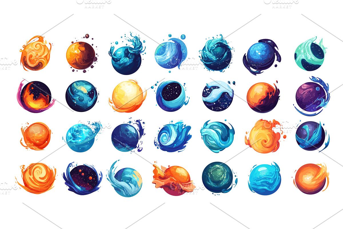 Cartoon planets. Celestial bodies, an Illustration by Stock-Smart-Start