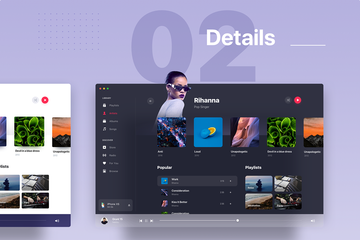 Apple OS Future UI Kit - Music, a Product Mockup by Orizon Design (Photo 6 of 11)