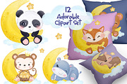 Cute Animals in Watercolor Clipart, an Animal Illustration by DrawStudio1988 (Thumbnail 1 of 3)