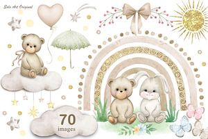 Teddy bear Boho rainbow Baby shower
