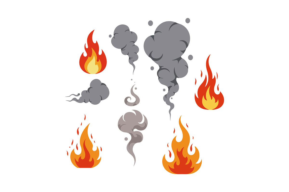 Flames and smoke in various shapes a, an Illustration by designvectx