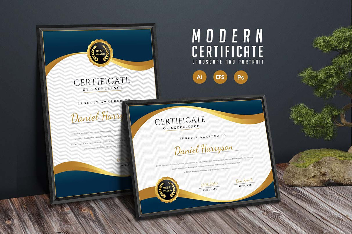 404. Modern Certificate Template, a Stationery Template by CreativeRezwan (Photo 1 of 3)