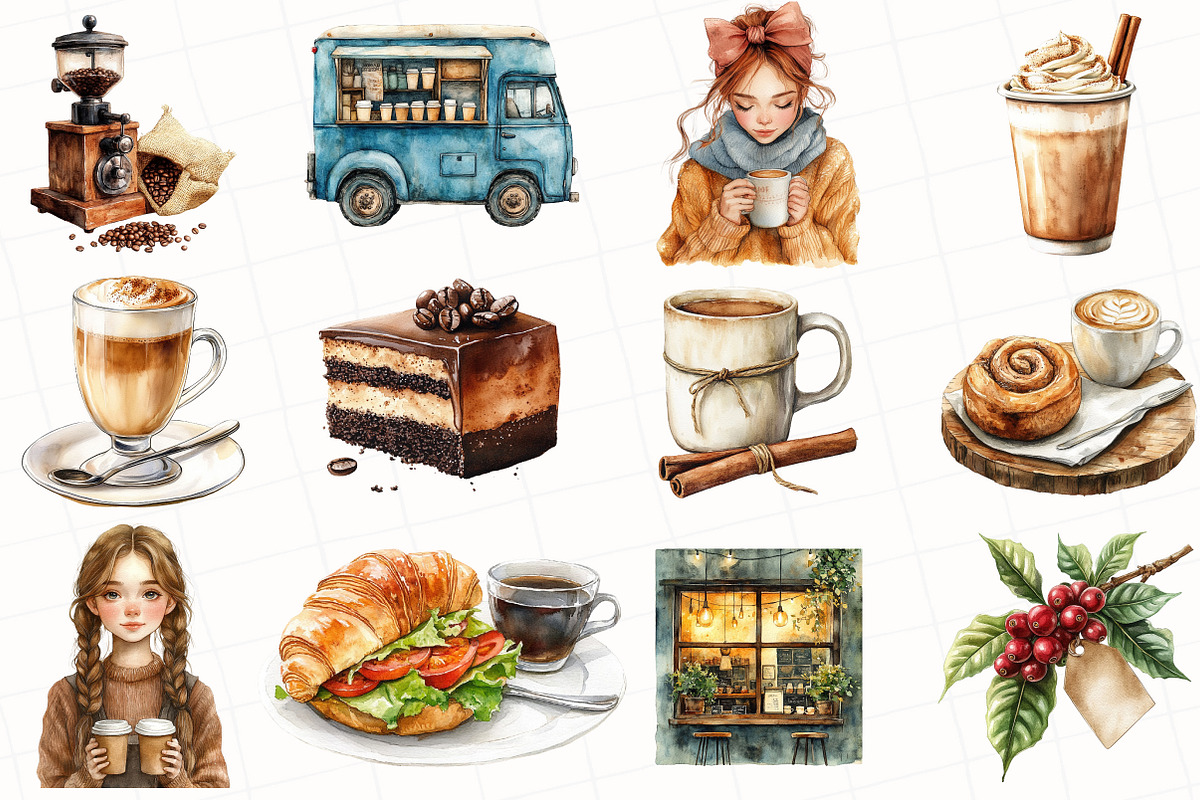 Watercolor Coffee Lover Clipart, an Illustration by OK Design (Photo 2 of 5)