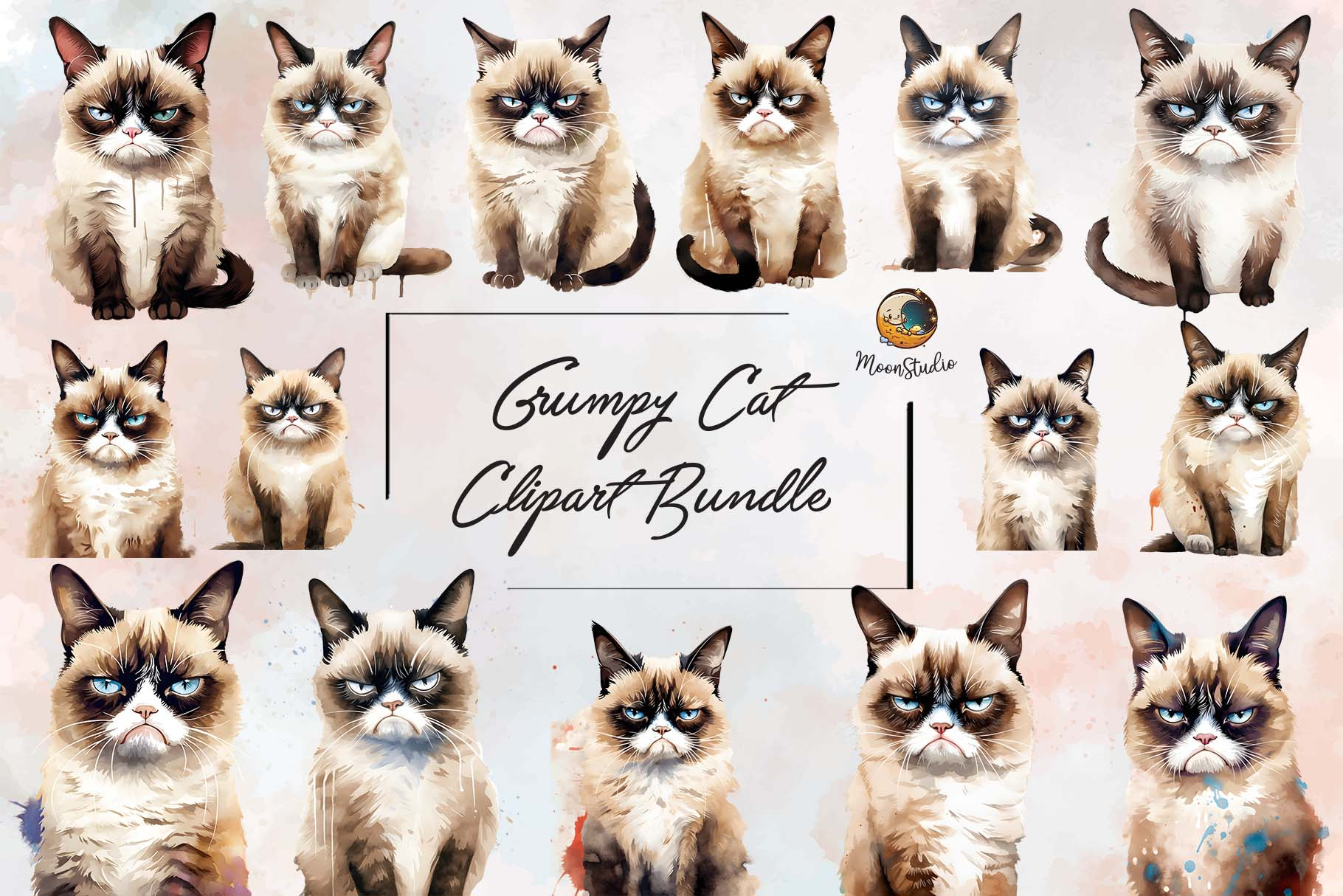 15 Grumpy Cat Clipart PNG Bundle, a Graphic by Moon Studio