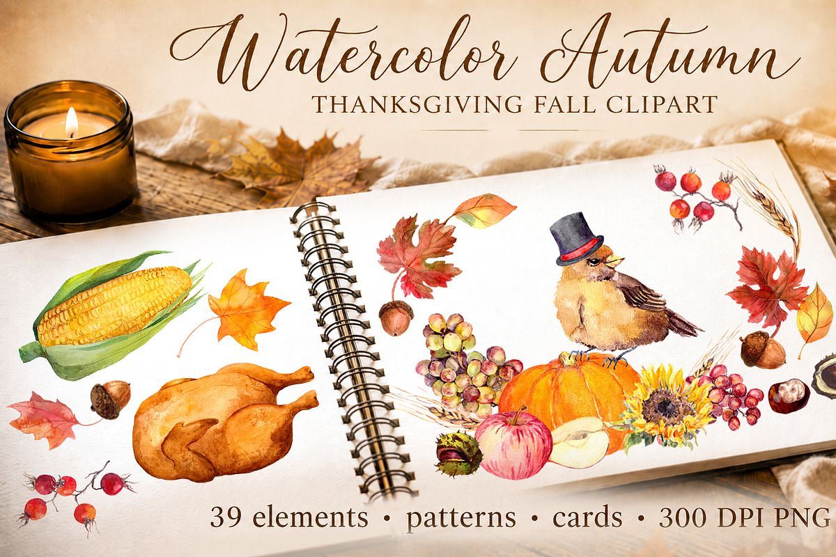 Autumn Thanksgiving Clipart PNG, a Seasonal Illustration by Where summer is (Photo 1 of 12)
