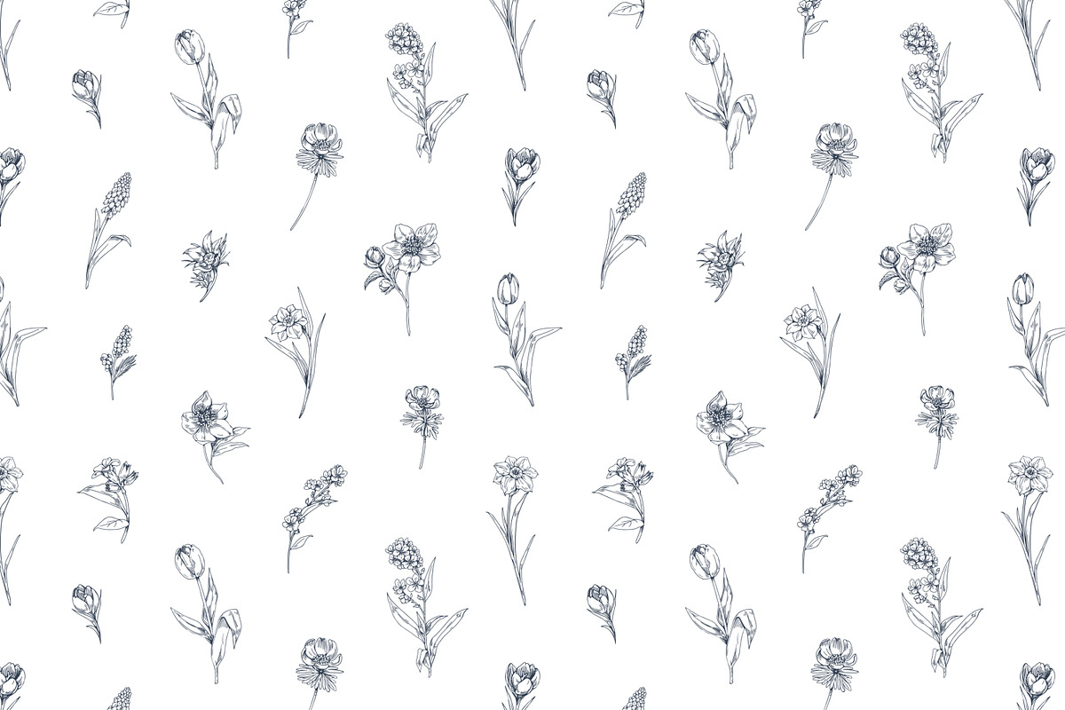 Engraved flowers seamless patterns, a Pattern Graphic by Good Studio (Photo 3 of 6)
