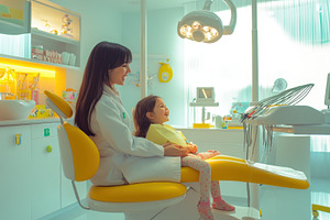 Friendly paediatric dentist examines, a Photo by Pavel_design
