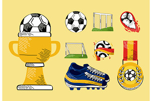 eight football soccer icons, a Sport Illustration by studiogstock