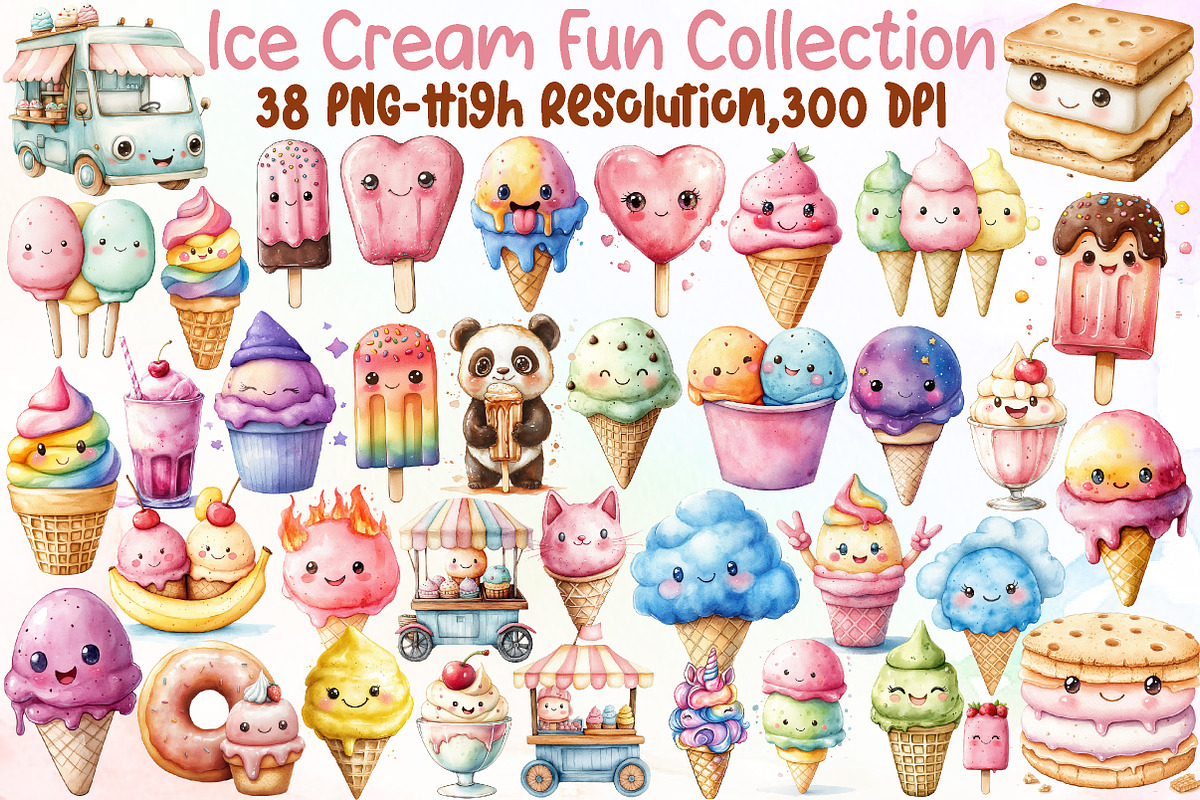 Kawaii Ice Cream Fun Collection, an Illustration by Sublimation Artist (Photo 1 of 6)