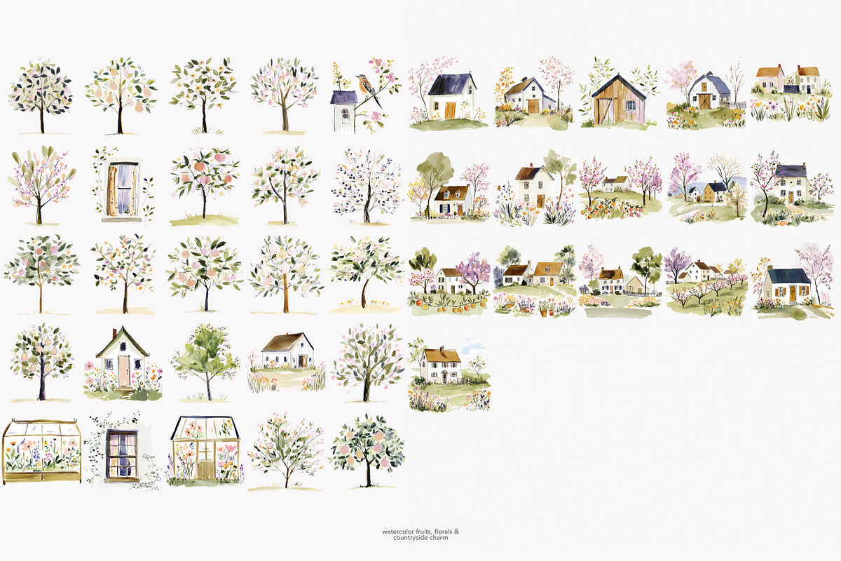 orchard watercolor clipart set, a Decorative Illustration by Patishop Art (Photo 9 of 9)