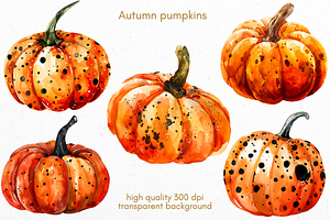 Autumn Watercolor Pumpkins