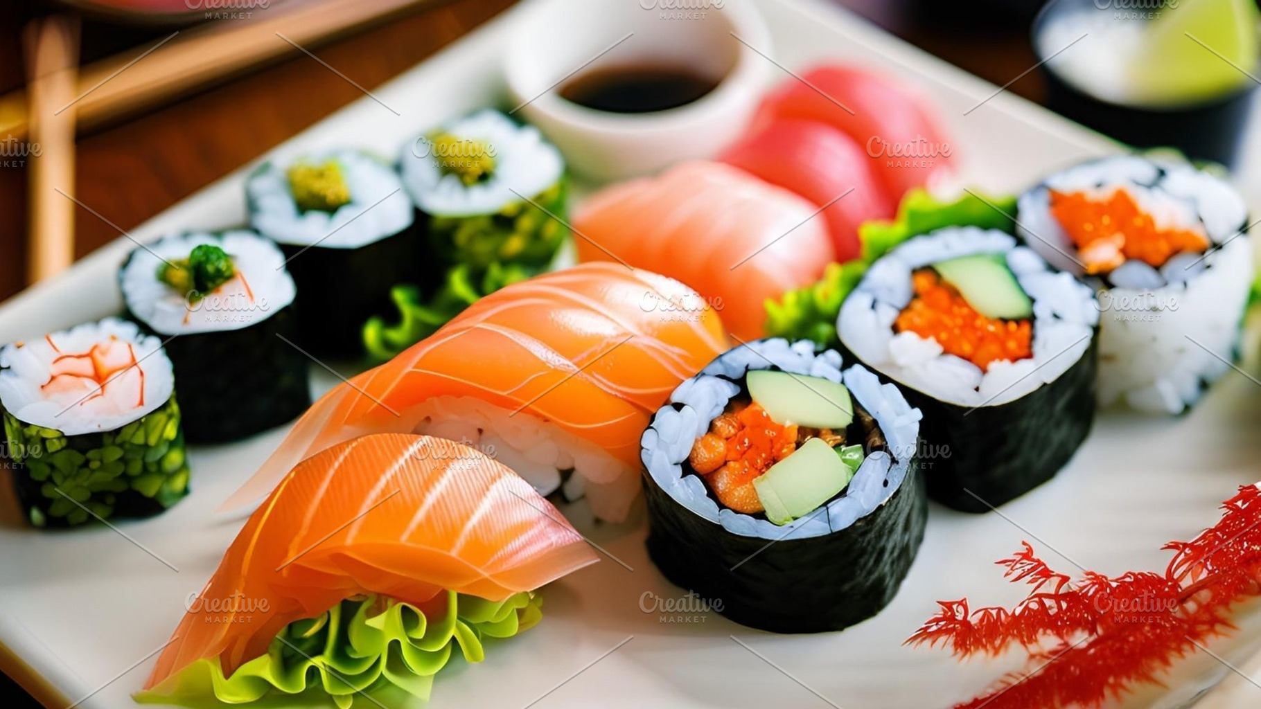 Sushi fish on a white plate image, a Food & Drink Photo by ComfortQ