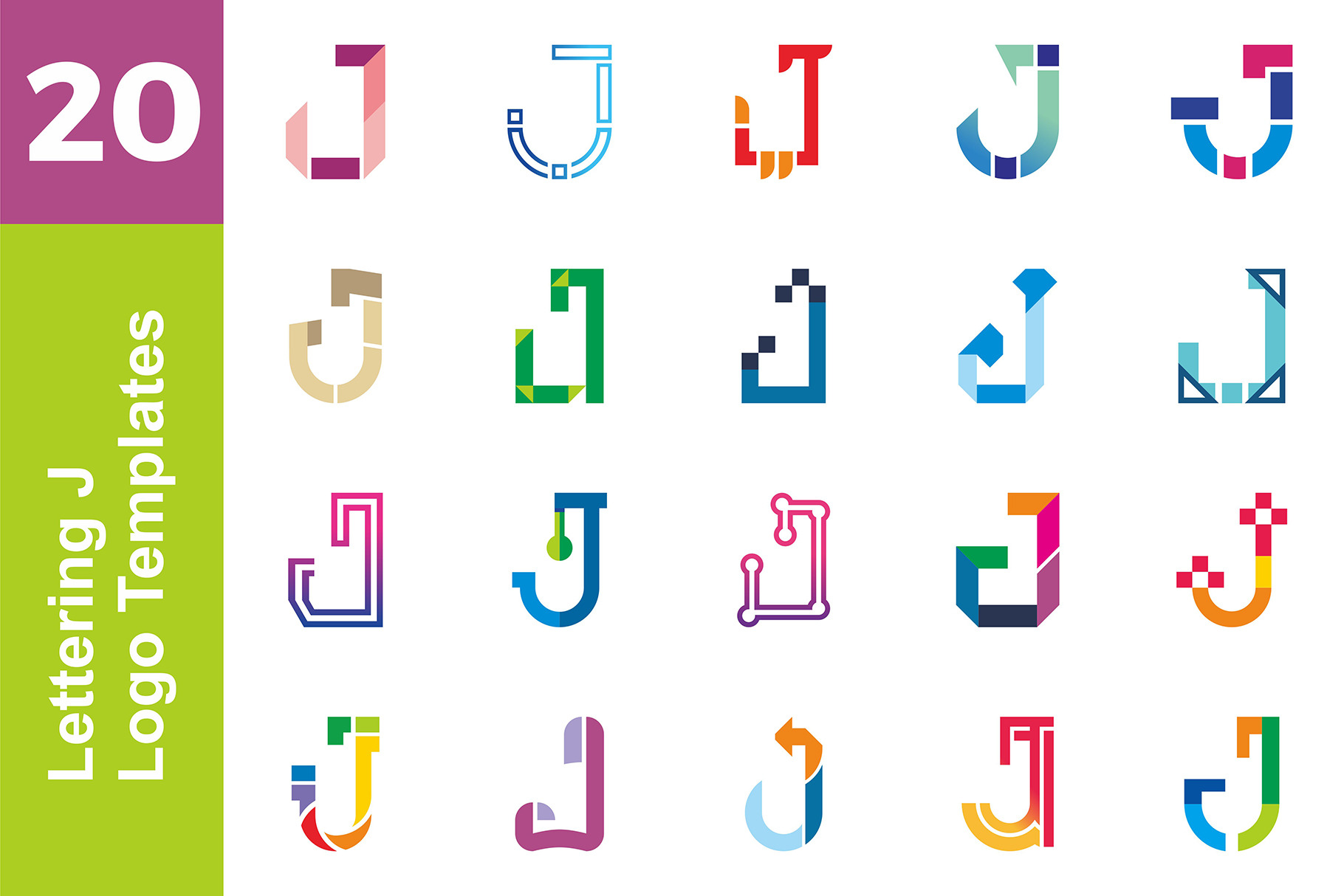 20 Logo Lettering J Template Bundle, a Branding & Logo Template by ...