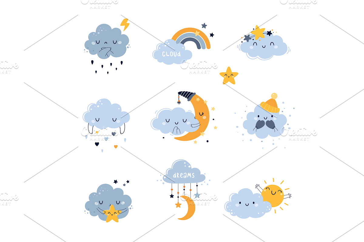 Cute Soft Blue Cloud with Smiling, an Illustration by TopVectors