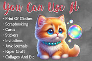 Cute Kitten Playing Bubbles Clipart, a Seasonal Illustration by Craft Nest (Thumbnail 3 of 6)